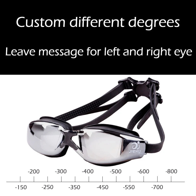 Adult -1.5 to -8.0 Myopia Electroplated Swim Glasses Waterproof anti Fog Swim Goggles Custom Different Left Right Eye Degrees