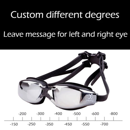 Adult -1.5 to -8.0 Myopia Electroplated Swim Glasses Waterproof anti Fog Swim Goggles Custom Different Left Right Eye Degrees