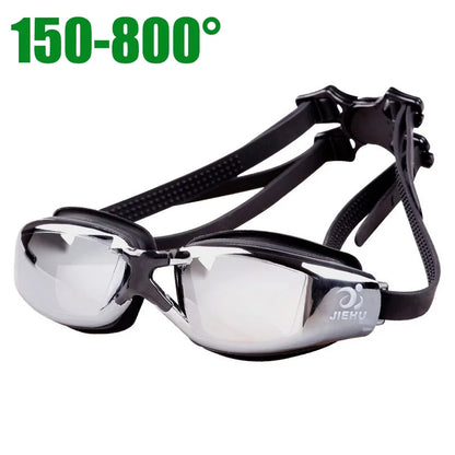 Adult -1.5 to -8.0 Myopia Electroplated Swim Glasses Waterproof anti Fog Swim Goggles Custom Different Left Right Eye Degrees