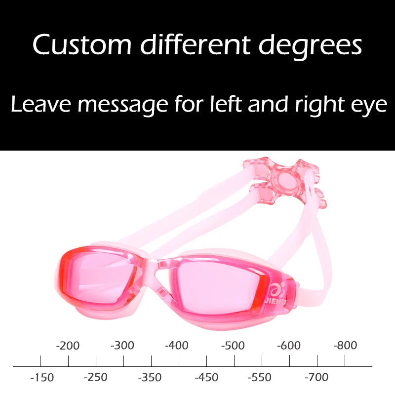 Adult -1.5 to -8.0 Myopia Electroplated Swim Glasses Waterproof anti Fog Swim Goggles Custom Different Left Right Eye Degrees