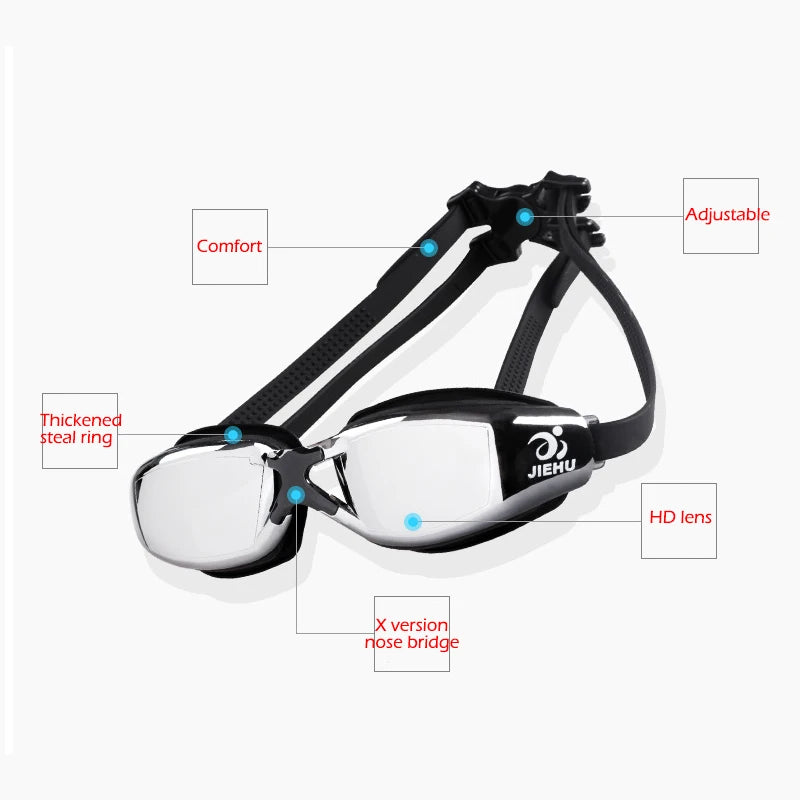 Adult -1.5 to -8.0 Myopia Electroplated Swim Glasses Waterproof anti Fog Swim Goggles Custom Different Left Right Eye Degrees