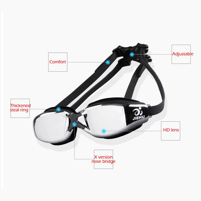 Adult -1.5 to -8.0 Myopia Electroplated Swim Glasses Waterproof anti Fog Swim Goggles Custom Different Left Right Eye Degrees