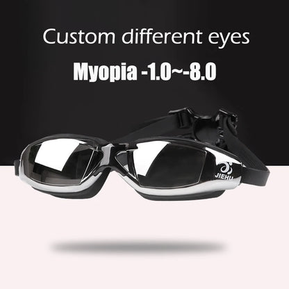 Adult -1.5 to -8.0 Myopia Electroplated Swim Glasses Waterproof anti Fog Swim Goggles Custom Different Left Right Eye Degrees