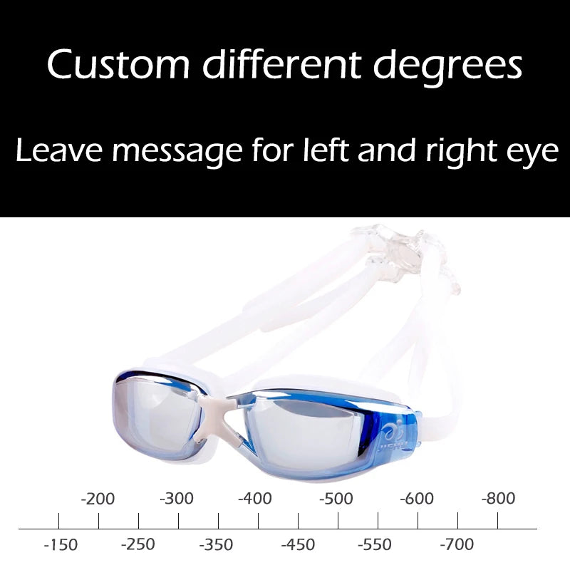 Adult -1.5 to -8.0 Myopia Electroplated Swim Glasses Waterproof anti Fog Swim Goggles Custom Different Left Right Eye Degrees